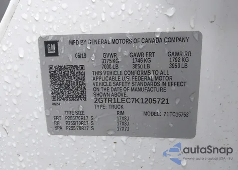 2019 GMC Sierra 1500 Limited z USA, uszkodzony, nr VIN 2GTR1LEC7K1205721